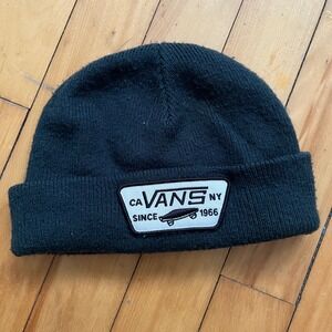 Vans Off The Wall Patch Beanie Hat Black Knit Cuff Winter Casual Skater